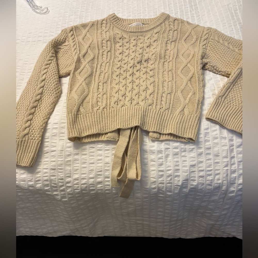 Moon and Madison cable knit sweater with tie back SM
